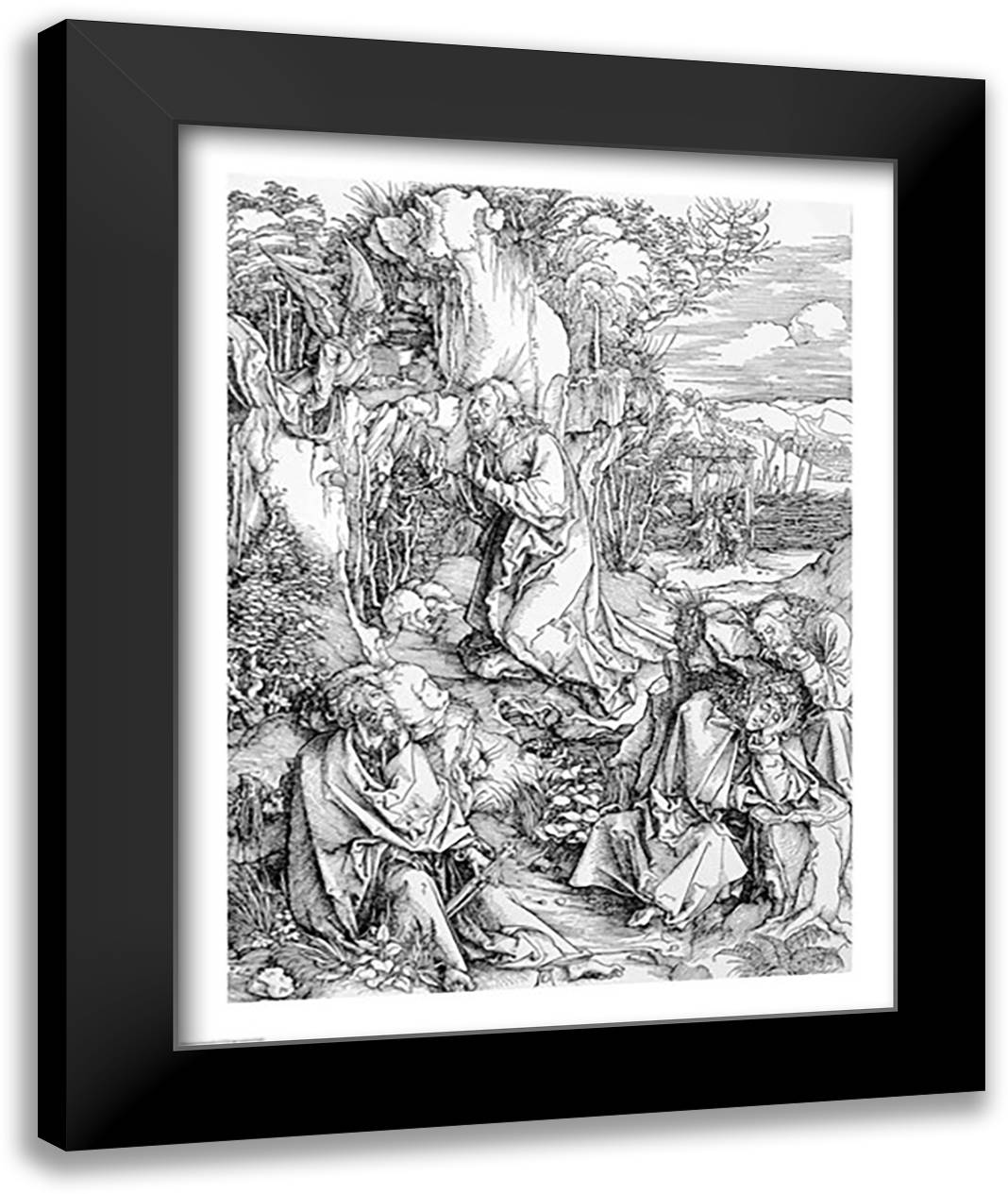 Agony in the Garden from the 'Great Passion' 22x28 Black Modern Wood Framed Art Print Poster by Durer, Albrecht