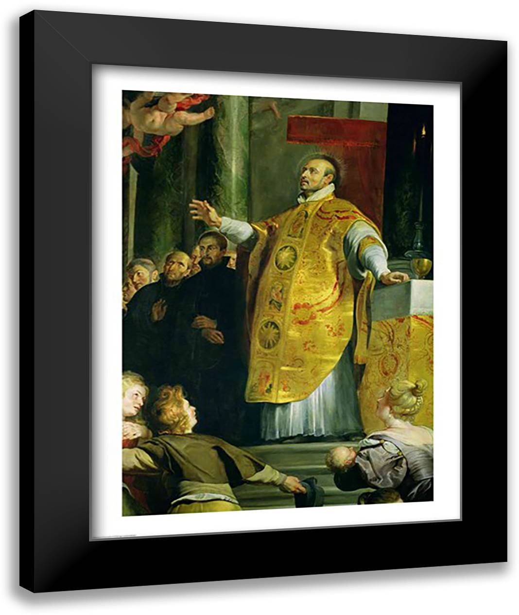 The Vision of St. Ignatius of Loyola 22x28 Black Modern Wood Framed Art Print Poster by Rubens, Peter Paul