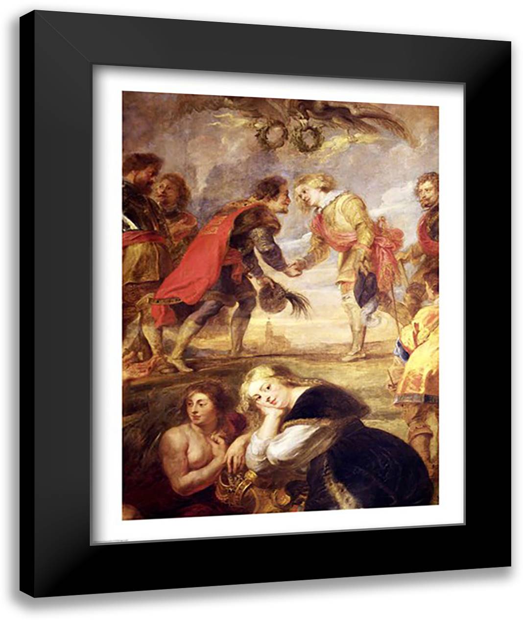 The Meeting of Ferdinand II 22x28 Black Modern Wood Framed Art Print Poster by Rubens, Peter Paul