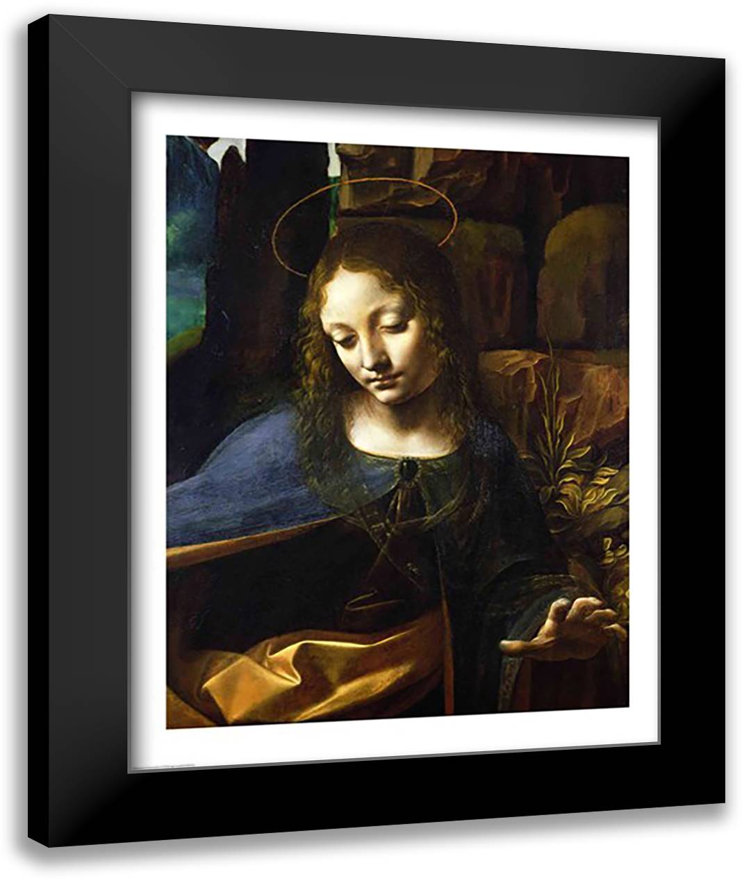 Detail of the Head of the Virgin, from The Virgin of the Rocks 22x28 Black Modern Wood Framed Art Print Poster by da Vinci, Leonardo