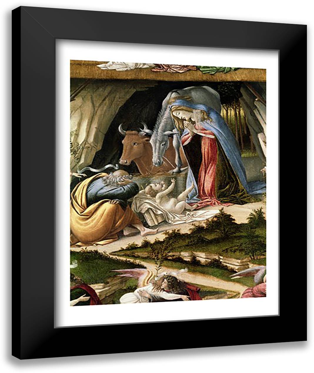 Mystic Nativity, 1500 22x28 Black Modern Wood Framed Art Print Poster by Botticelli, Sandro