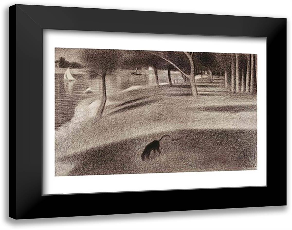 Study for Sunday Afternoon on the Island of La Grande Jatte 28x22 Black Modern Wood Framed Art Print Poster by Seurat, Georges