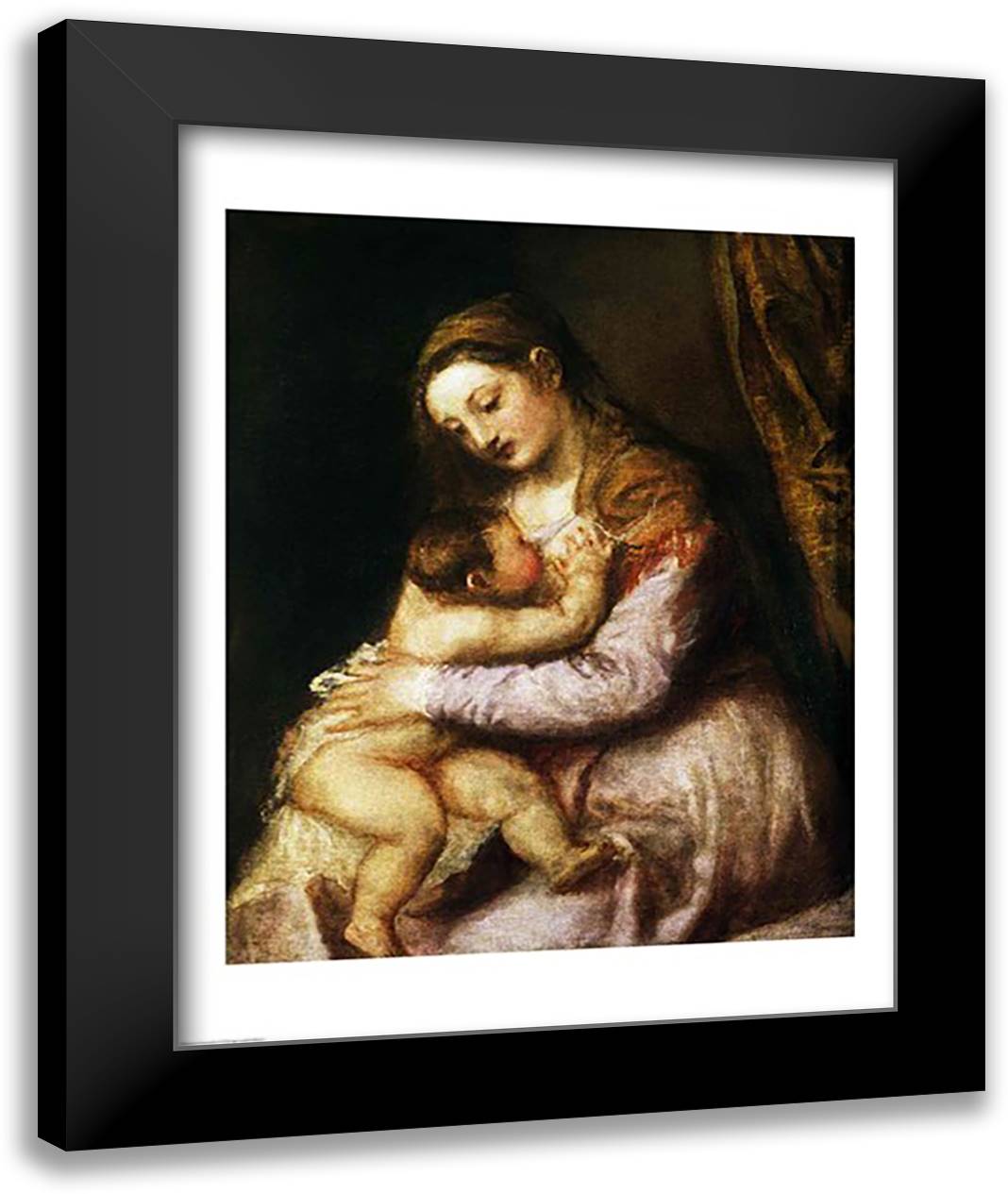 The Virgin and Child 22x28 Black Modern Wood Framed Art Print Poster by Titian