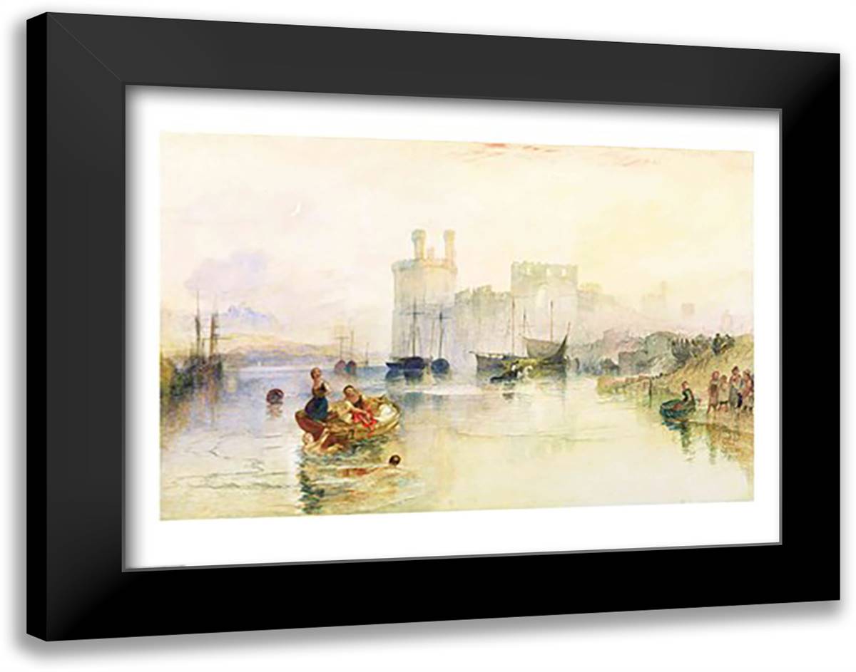View of Carnarvon Castle 28x22 Black Modern Wood Framed Art Print Poster by Turner, J.M.W.