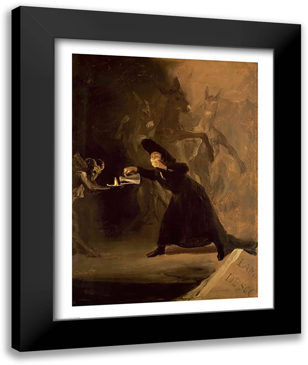 A Scene from 'El Hechizado por Fuerza' 22x28 Black Modern Wood Framed Art Print Poster by Goya, Francisco De