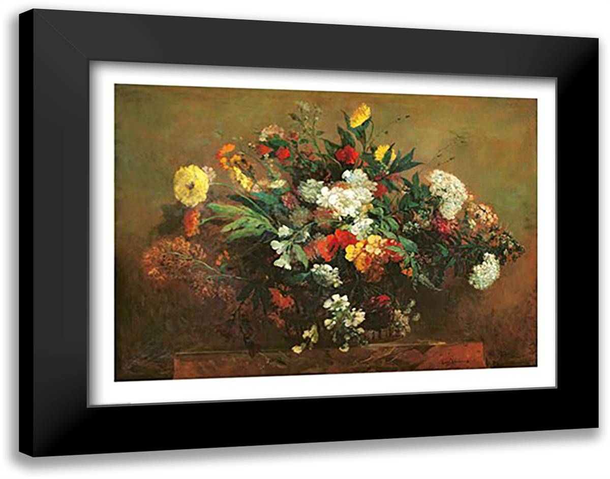 Flowers 28x22 Black Modern Wood Framed Art Print Poster by Delacroix, Eugene