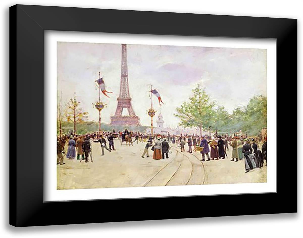 Entrance to the Exposition Universelle, 1889 28x22 Black Modern Wood Framed Art Print Poster by Beraud, Jean