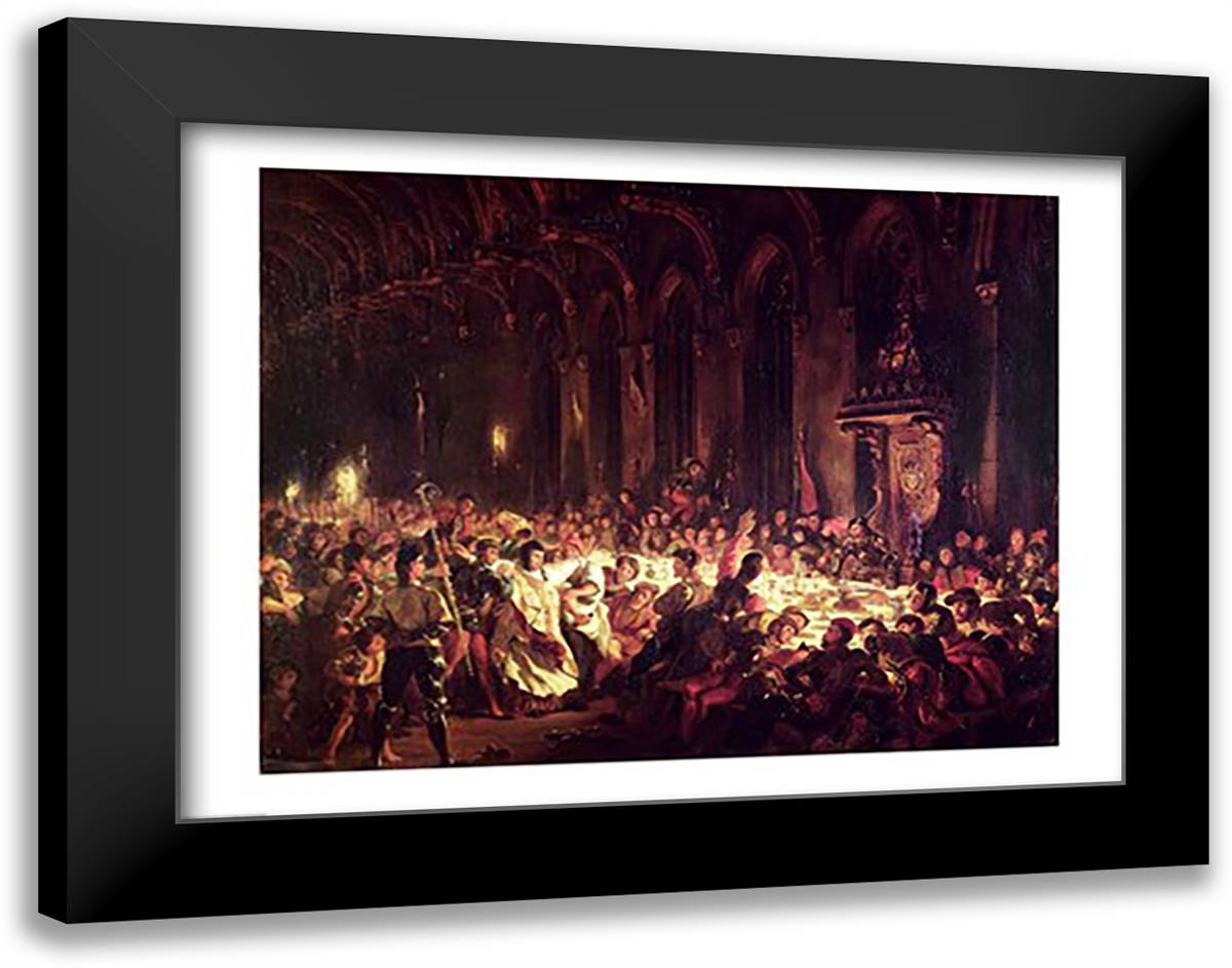 The Assassination of the Bishop of Liege, 1829 28x22 Black Modern Wood Framed Art Print Poster by Delacroix, Eugene