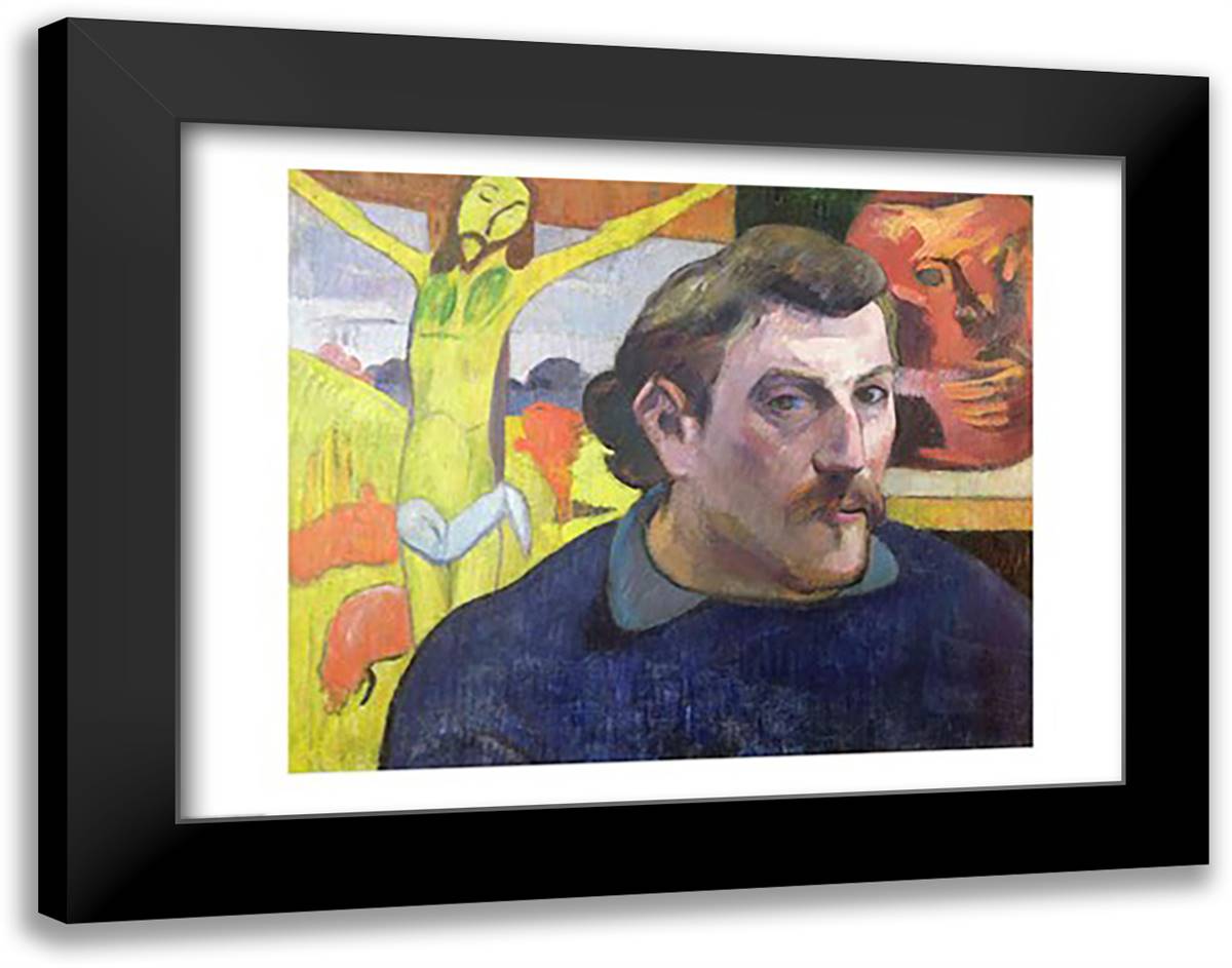 Self Portrait with the Yellow Christ, 1890 28x22 Black Modern Wood Framed Art Print Poster by Gauguin, Paul
