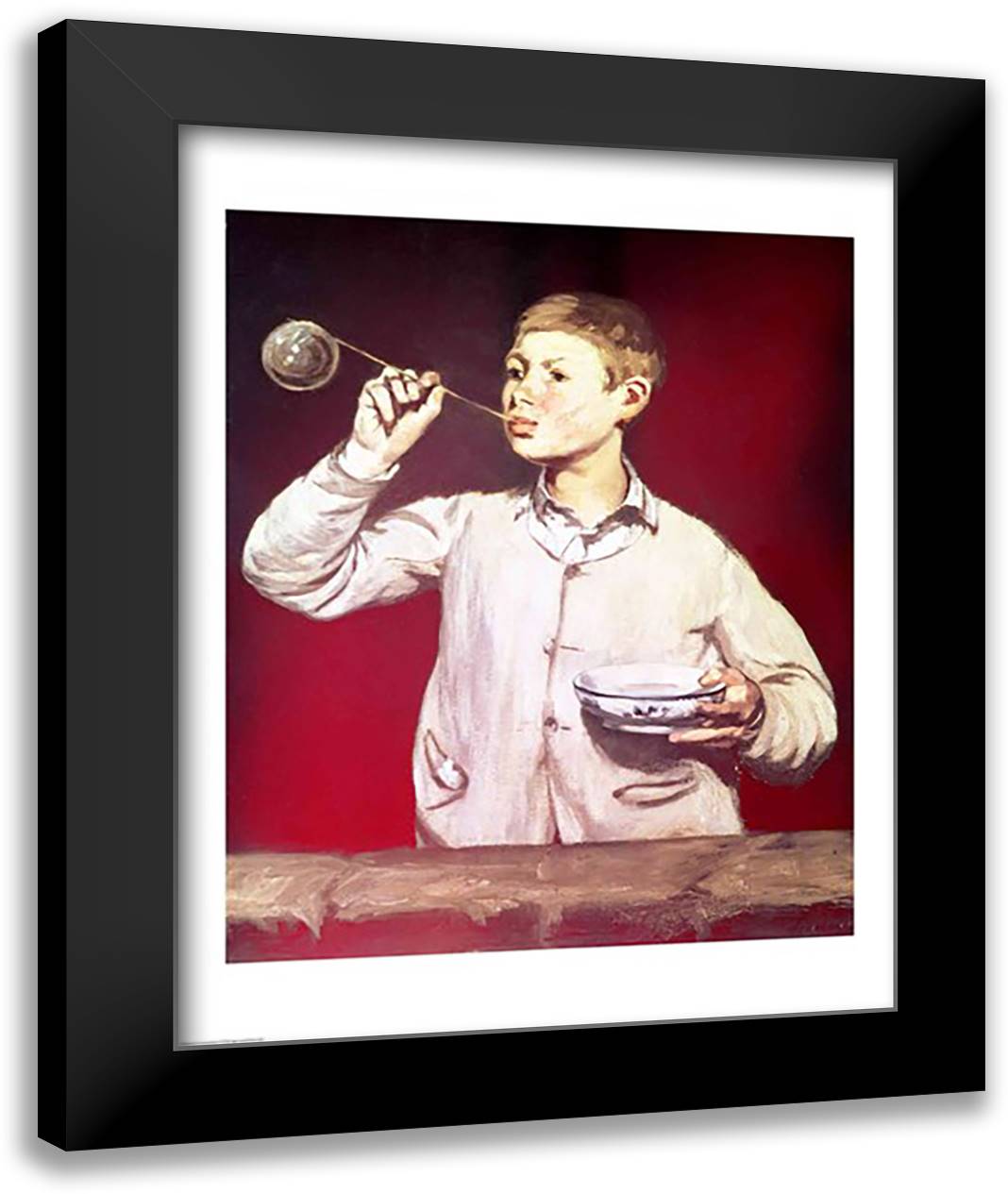 Boy Blowing Bubbles 22x28 Black Modern Wood Framed Art Print Poster by Manet, Edouard