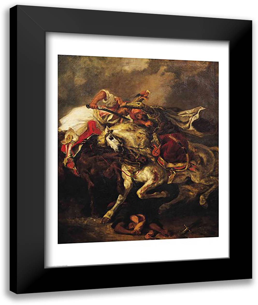 The Battle of Giaour and Hassan, after Byron's poem, 'Le Giaour', 1835 22x28 Black Modern Wood Framed Art Print Poster by Delacroix, Eugene