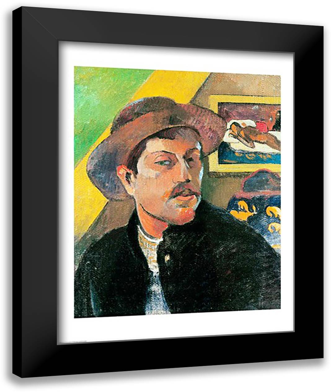 Self Portrait in a Hat 22x28 Black Modern Wood Framed Art Print Poster by Gauguin, Paul