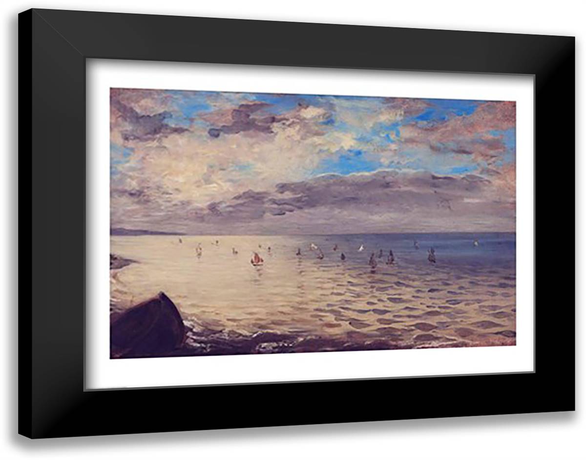 Sea Viewed from the Heights of Dieppe 28x22 Black Modern Wood Framed Art Print Poster by Delacroix, Eugene