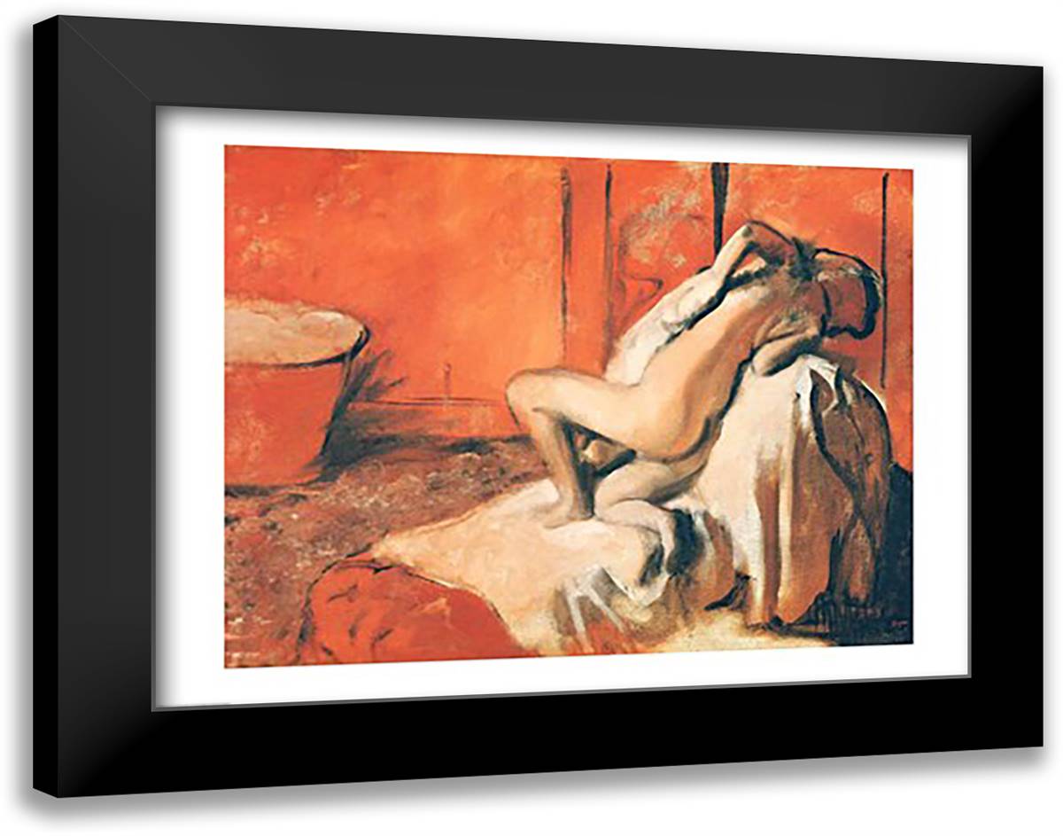 After the Bath 28x22 Black Modern Wood Framed Art Print Poster by Degas, Edgar