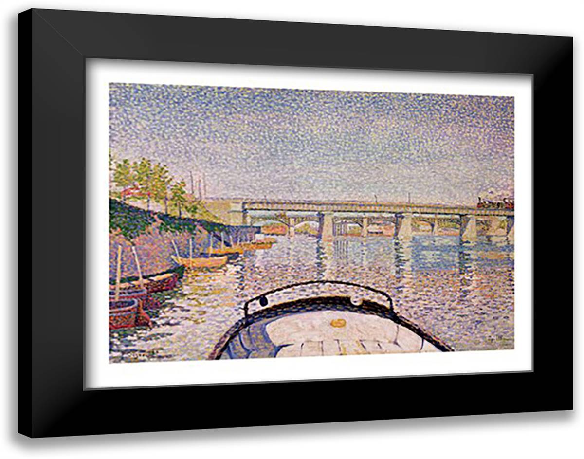 The Bridge at Asnieres, 1888 28x22 Black Modern Wood Framed Art Print Poster by Signac, Paul