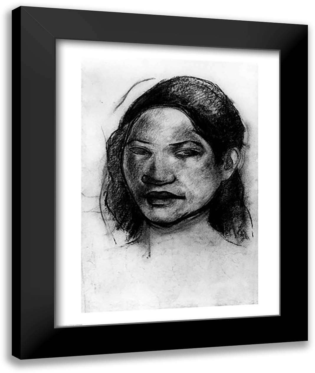 Head of a Tahitian 22x28 Black Modern Wood Framed Art Print Poster by Gauguin, Paul