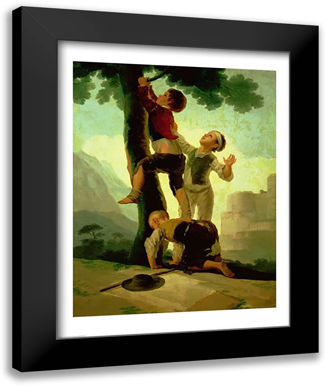 Boys Climbing a Tree 22x28 Black Modern Wood Framed Art Print Poster by Goya, Francisco De