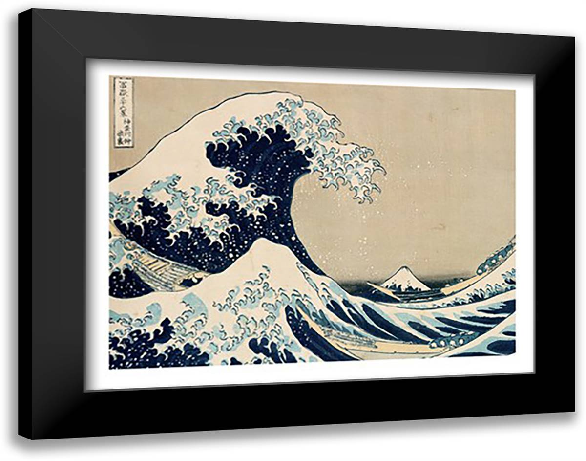 The Great Wave of Kanagawa 28x22 Black Modern Wood Framed Art Print Poster by Hokusai, Katsushika