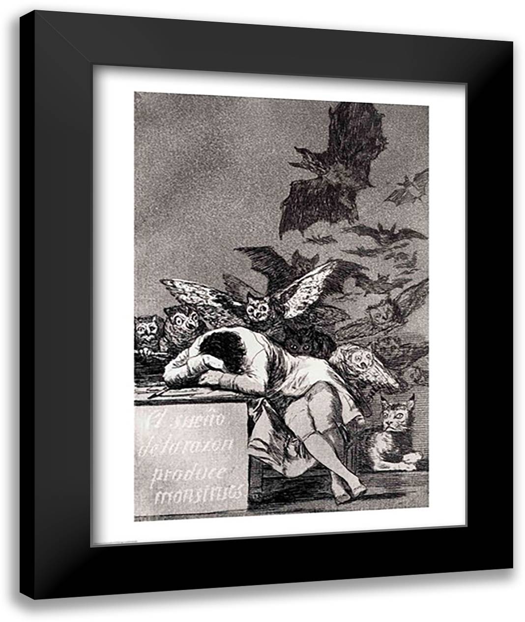 The Sleep of Reason Produces Monsters 22x28 Black Modern Wood Framed Art Print Poster by Goya, Francisco De