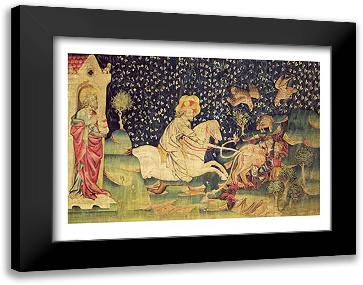 The Beast is Thrown into the Lake of Sulphur 28x22 Black Modern Wood Framed Art Print Poster by Bataille, Nicolas