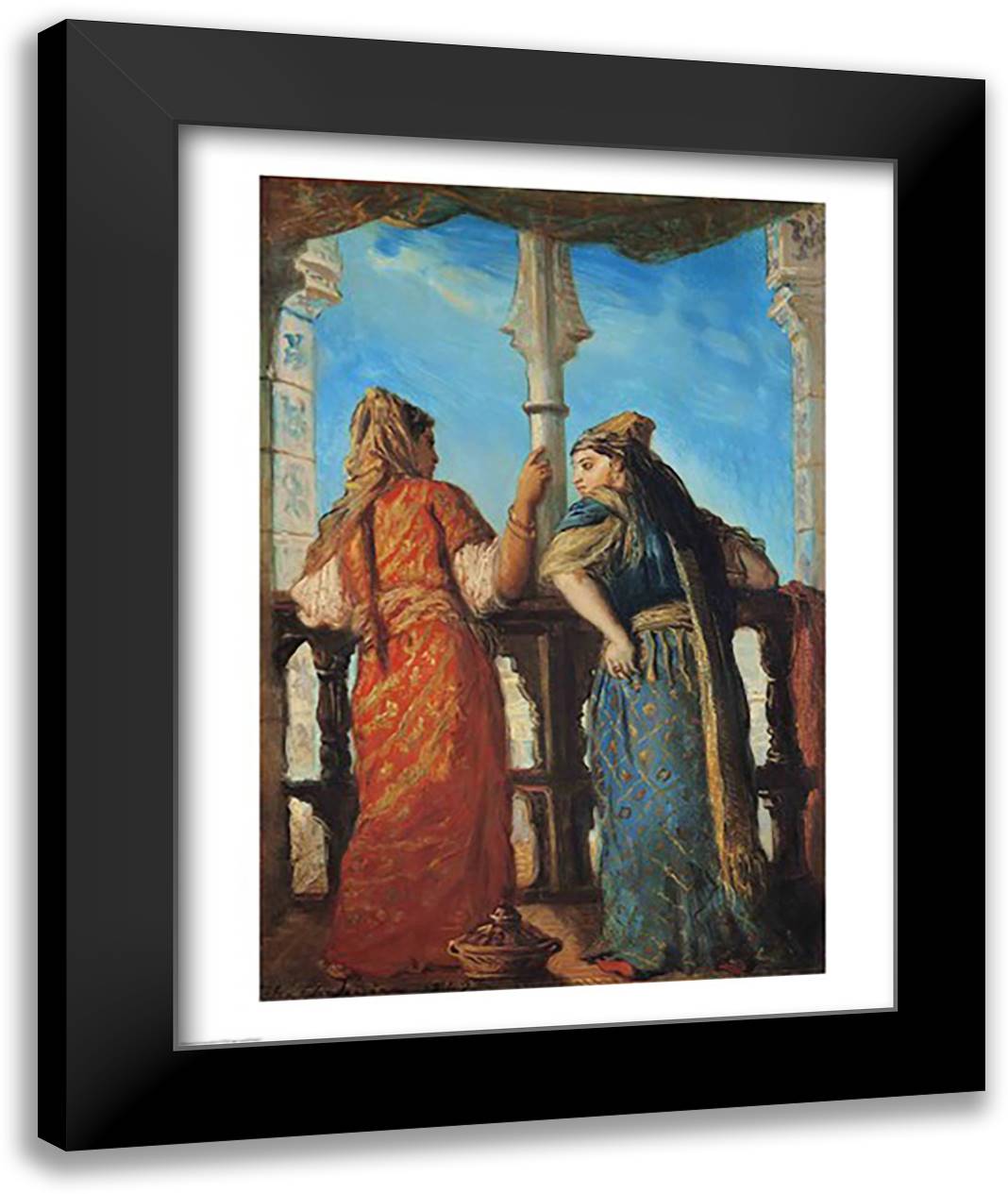 Jewish Women at the Balcony, Algiers, 1849 22x28 Black Modern Wood Framed Art Print Poster by Chasseriau, Theodore