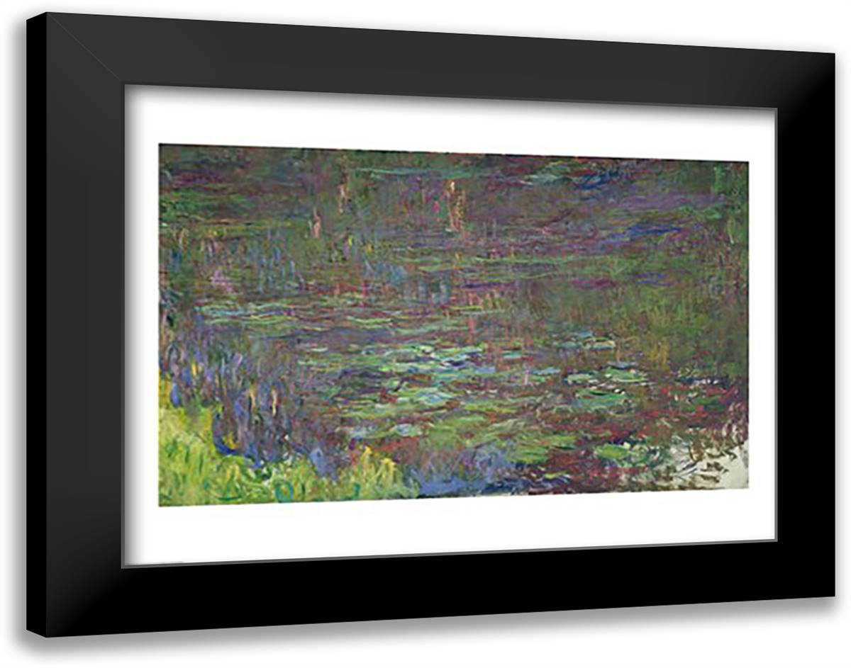 Waterlilies at Sunset, detail from the right hand side, 1915-26 28x22 Black Modern Wood Framed Art Print Poster by Monet, Claude