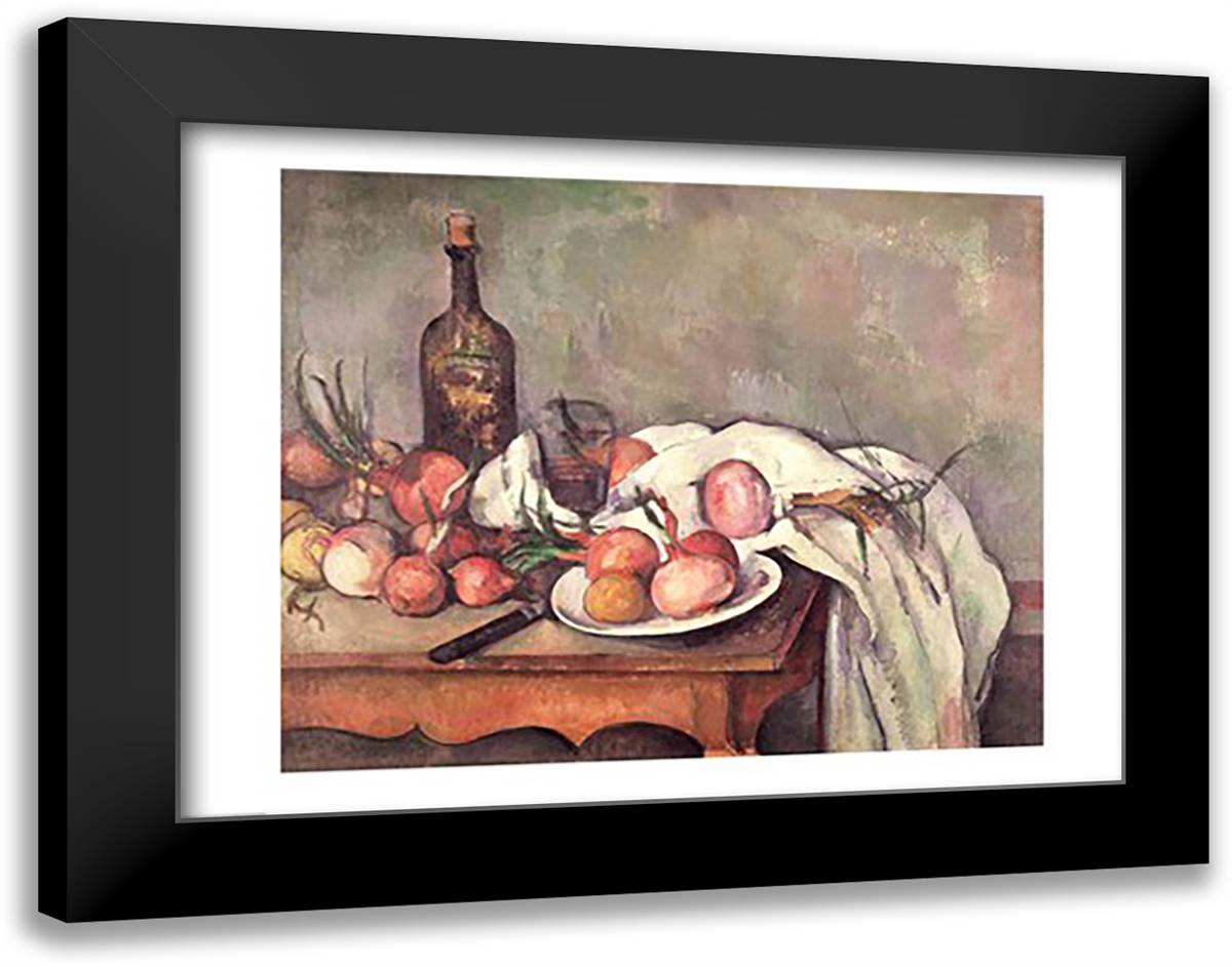 Still Life with Onions, c.1895 28x22 Black Modern Wood Framed Art Print Poster by Cezanne, Paul