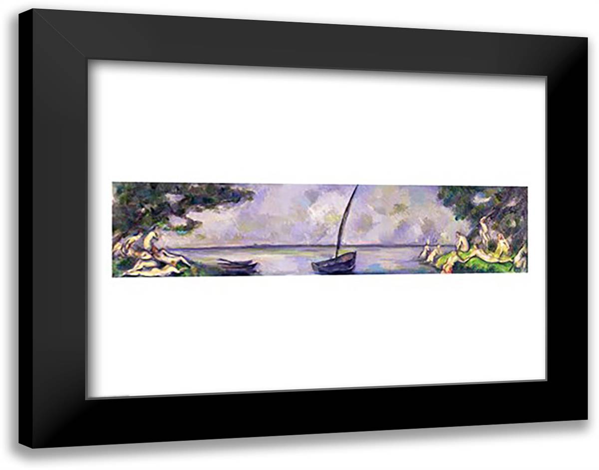 Boat and Bathers 28x22 Black Modern Wood Framed Art Print Poster by Cezanne, Paul