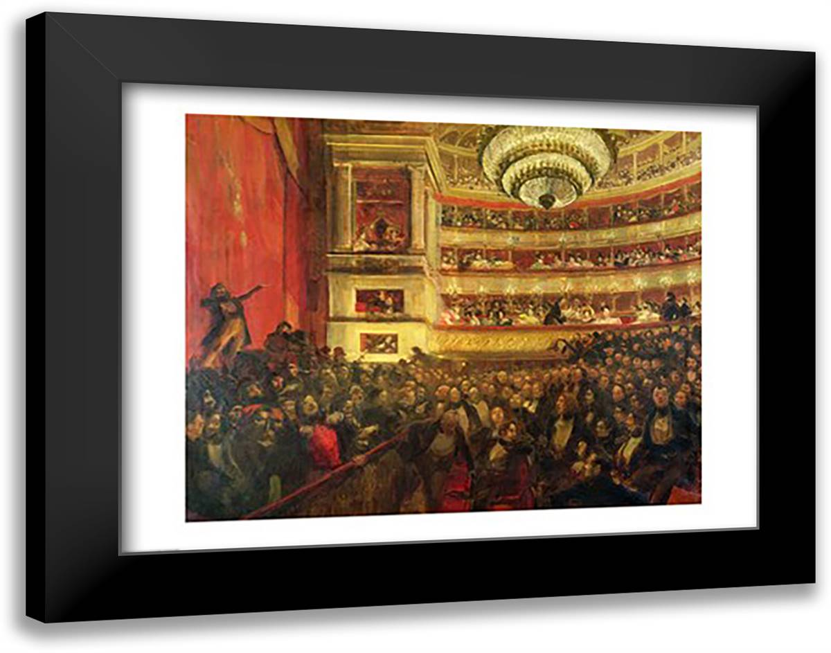 Performance of 'Hernani' 28x22 Black Modern Wood Framed Art Print Poster by Besnard, Albert