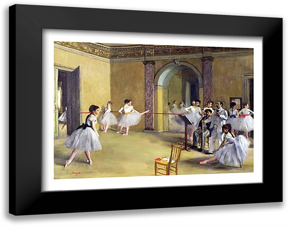 The Dance Foyer at the Opera on the rue Le Peletier, 1872 28x22 Black Modern Wood Framed Art Print Poster by Degas, Edgar