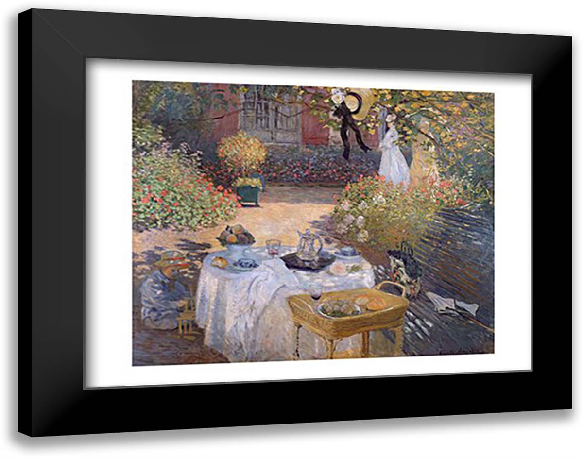 The Luncheon: Monet's garden at Argenteuil, c.1873 28x22 Black Modern Wood Framed Art Print Poster by Monet, Claude