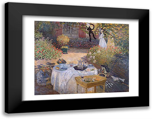 The Luncheon: Monet's garden at Argenteuil, c.1873 28x22 Black Modern Wood Framed Art Print Poster by Monet, Claude