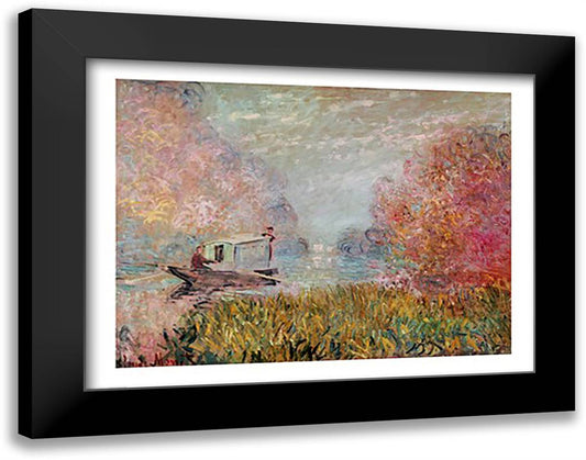 The Boat Studio on the Seine, 1875 28x22 Black Modern Wood Framed Art Print Poster by Monet, Claude