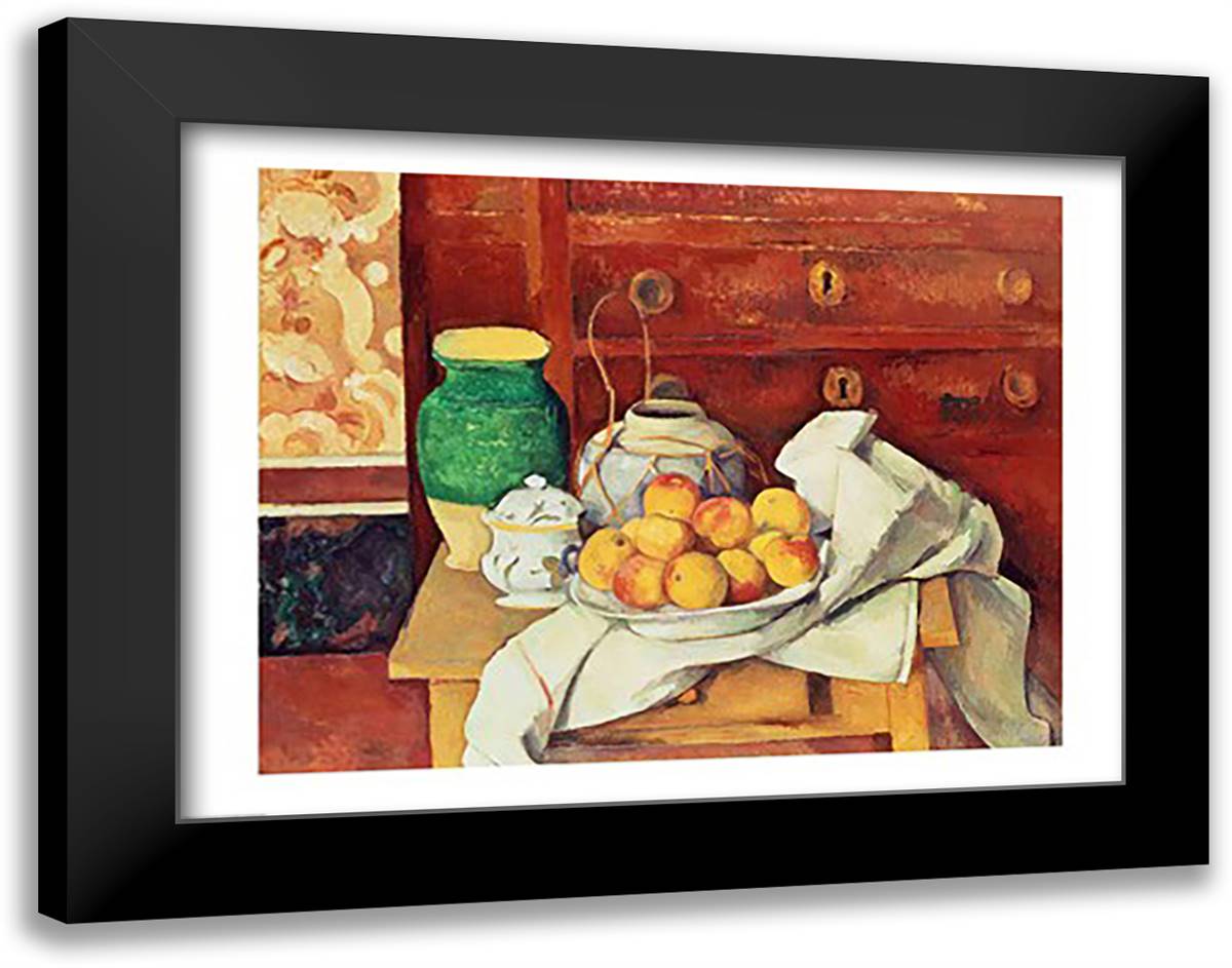 Still Life with a Chest of Drawers, 1883-87 28x22 Black Modern Wood Framed Art Print Poster by Cezanne, Paul