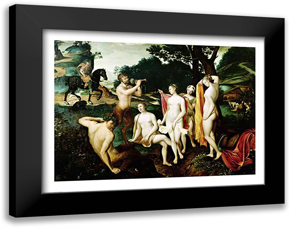 Diana bathing 28x22 Black Modern Wood Framed Art Print Poster by Clouet, Francois