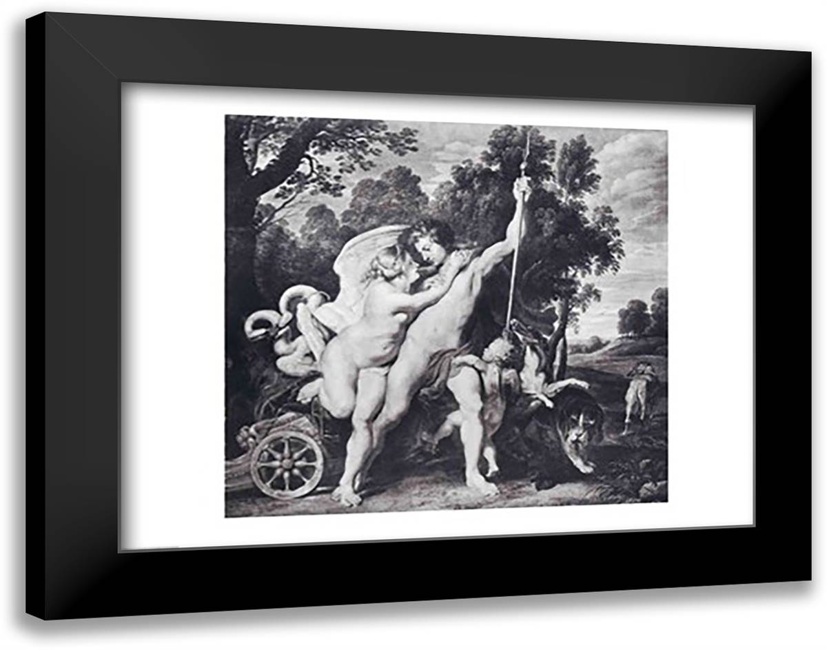 Venus and Adonis 28x22 Black Modern Wood Framed Art Print Poster by Rubens, Peter Paul