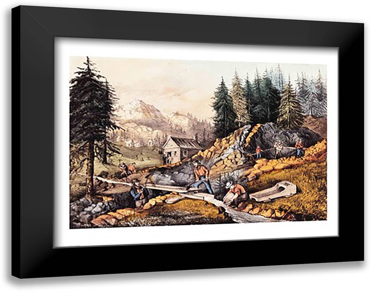 Gold Mining in California 28x22 Black Modern Wood Framed Art Print Poster