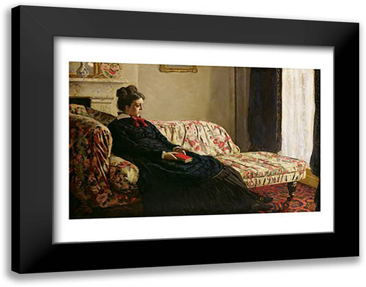 Meditation, or Madame Monet on the Sofa, c.1871 28x22 Black Modern Wood Framed Art Print Poster by Monet, Claude