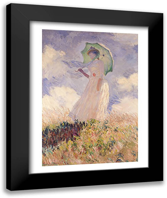 Woman with Parasol turned to the Left, 1886 22x28 Black Modern Wood Framed Art Print Poster by Monet, Claude