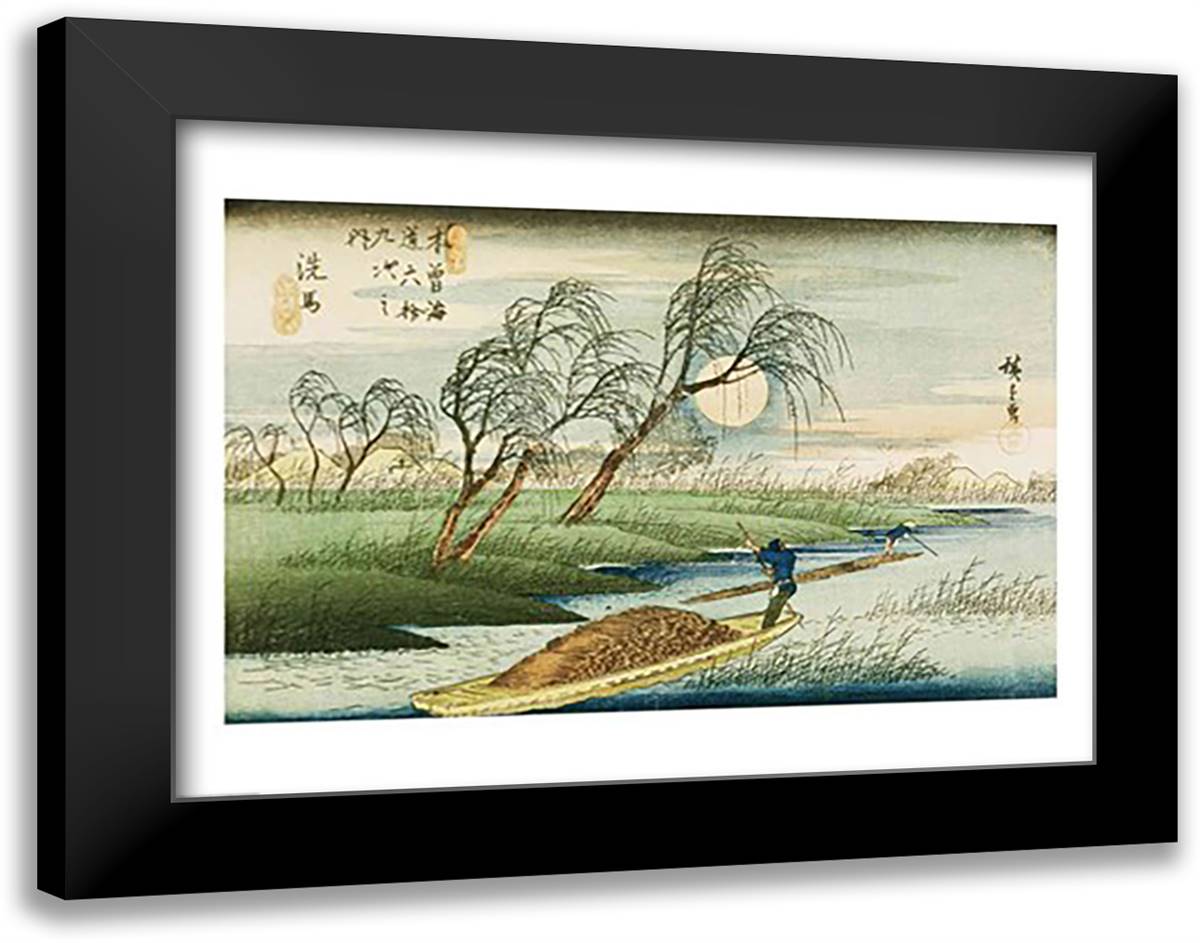 Full Moon at Seba 28x22 Black Modern Wood Framed Art Print Poster by Hiroshige, Utagawa