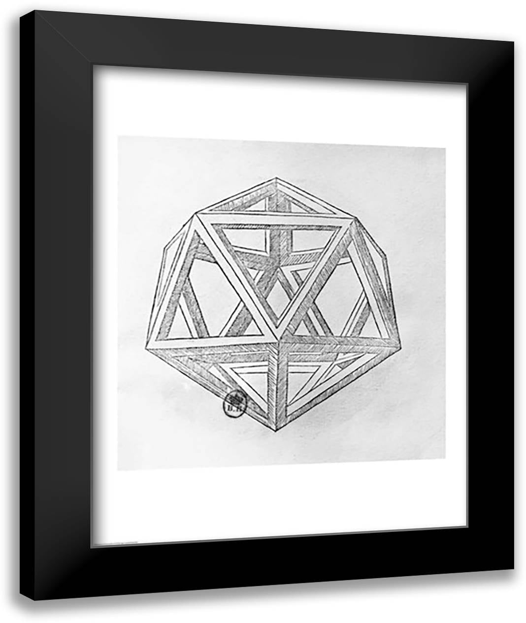 Icosahedron 22x28 Black Modern Wood Framed Art Print Poster by da Vinci, Leonardo