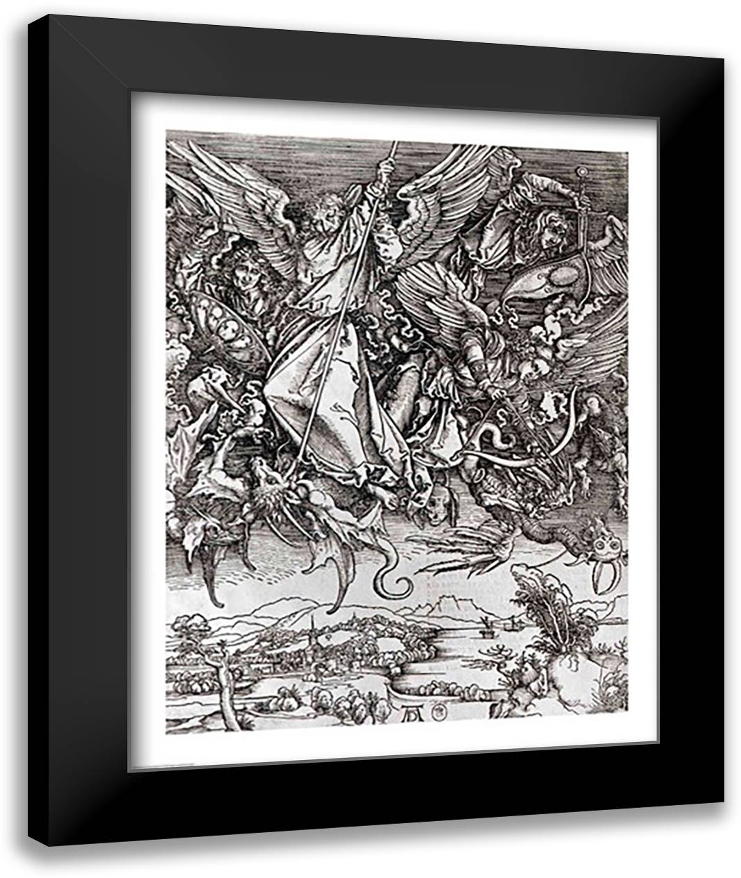 St. Michael and the Dragon, from a Latin edition, 1511 22x28 Black Modern Wood Framed Art Print Poster by Durer, Albrecht
