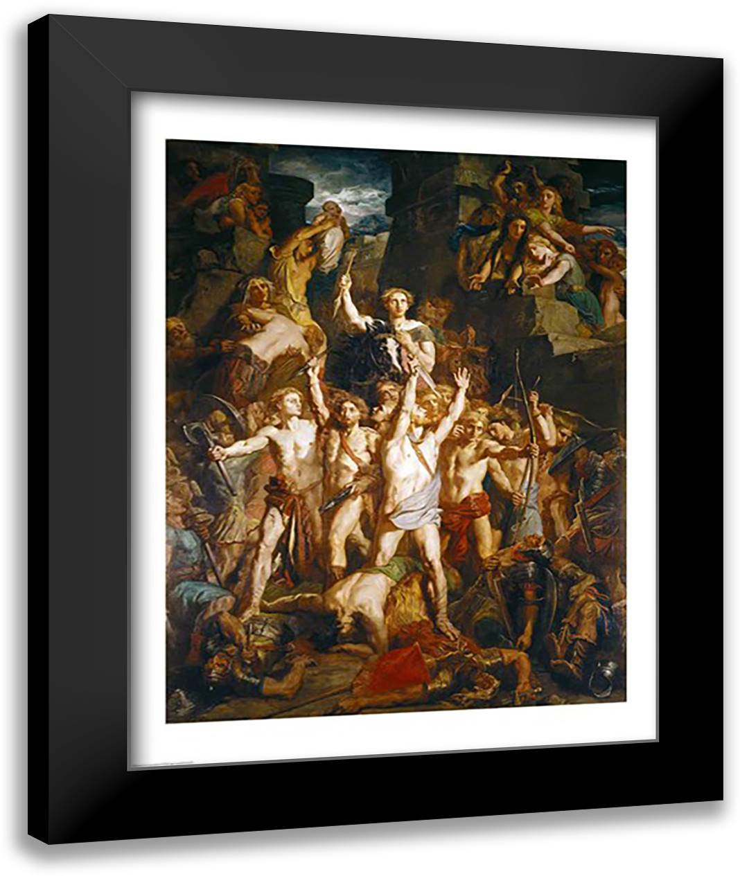 The Defence of Gaul, 1855 22x28 Black Modern Wood Framed Art Print Poster by Chasseriau, Theodore