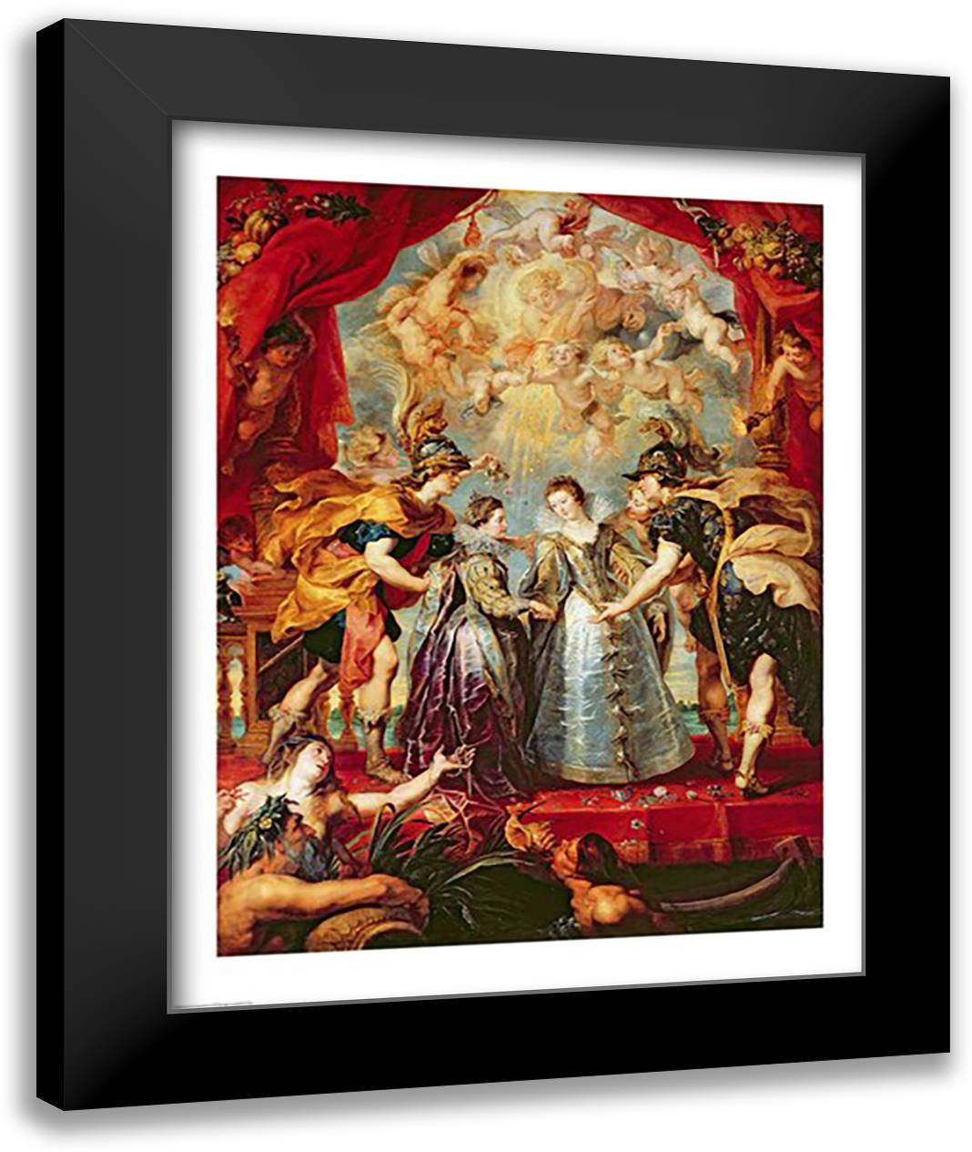 The Medici Cycle: Exchange of the Two Princesses of France and Spain 22x28 Black Modern Wood Framed Art Print Poster by Rubens, Peter Paul