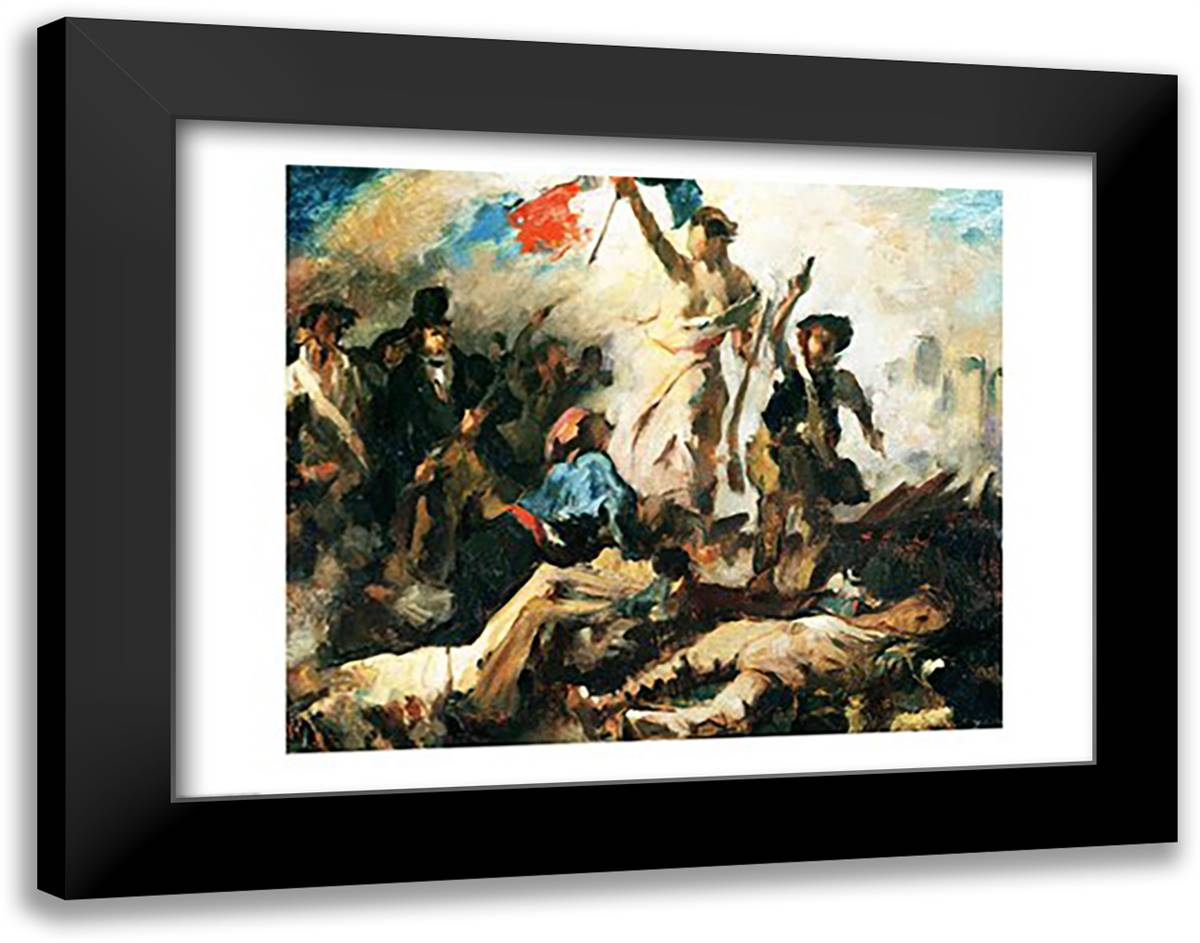 Study for Liberty Leading the People 28x22 Black Modern Wood Framed Art Print Poster by Delacroix, Eugene