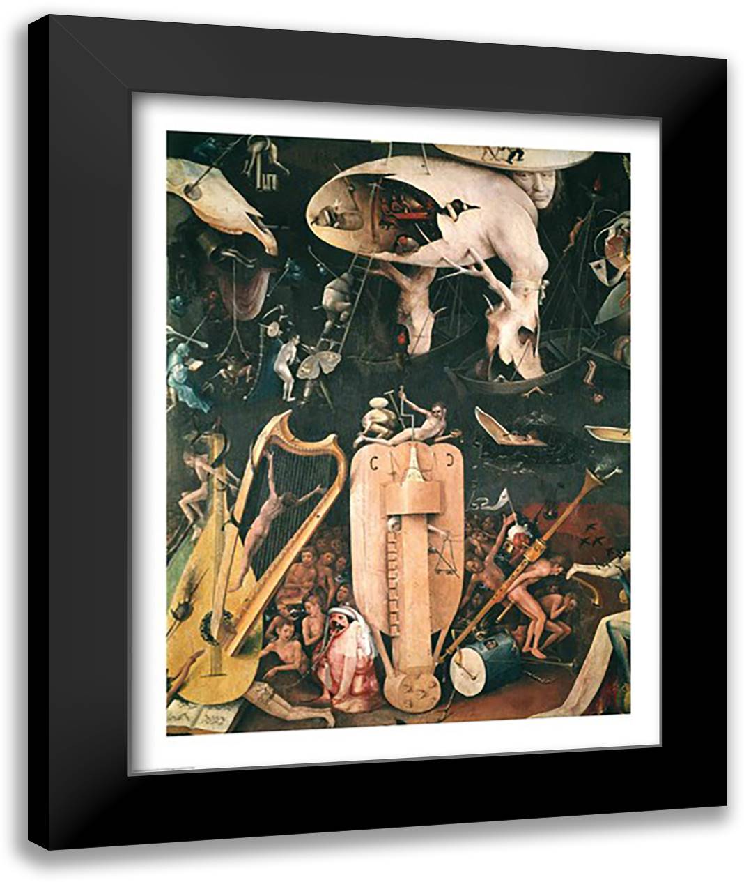 The Garden of Earthly Delights: Hell, detail from the right wing of the triptych, c.1500 22x28 Black Modern Wood Framed Art Print Poster by Bosch, Hieronymus