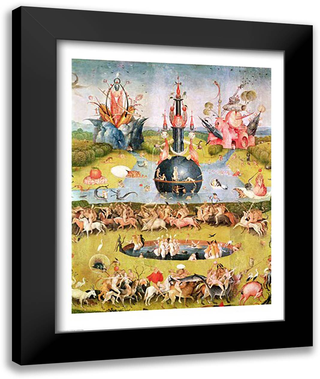 The Garden of Earthly Delights: Allegory of Luxury, central panel of triptych, c.1500 22x28 Black Modern Wood Framed Art Print Poster by Bosch, Hieronymus