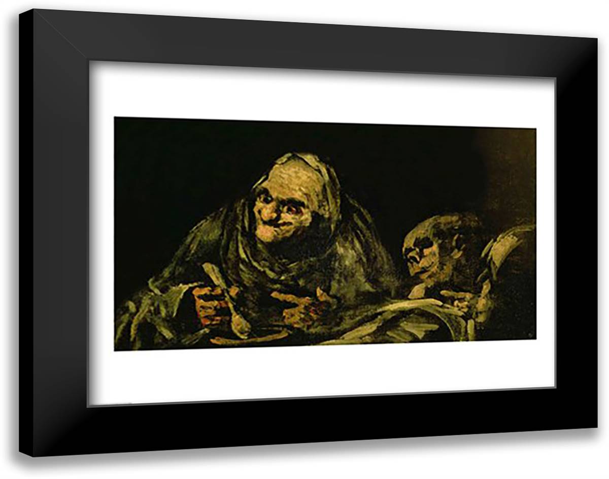 Two Old Men Eating, one of the 'Black Paintings' 28x22 Black Modern Wood Framed Art Print Poster by Goya, Francisco De