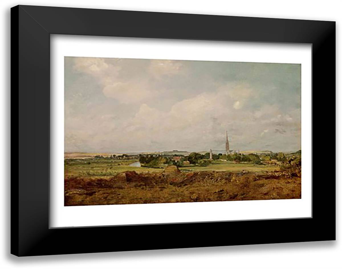 View of Salisbury 28x22 Black Modern Wood Framed Art Print Poster by Constable, John