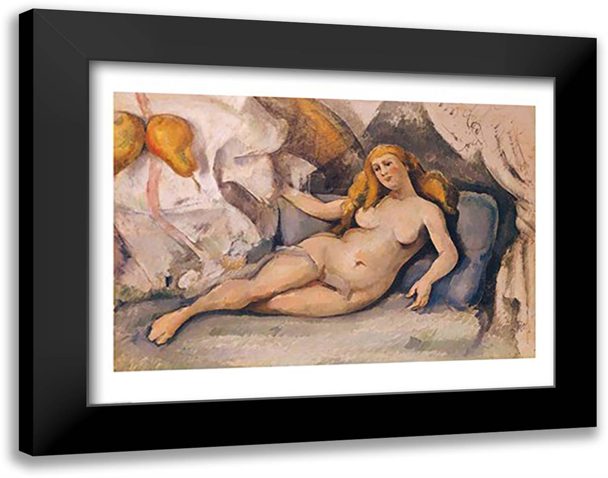 Female Nude on a Sofa 28x22 Black Modern Wood Framed Art Print Poster by Cezanne, Paul